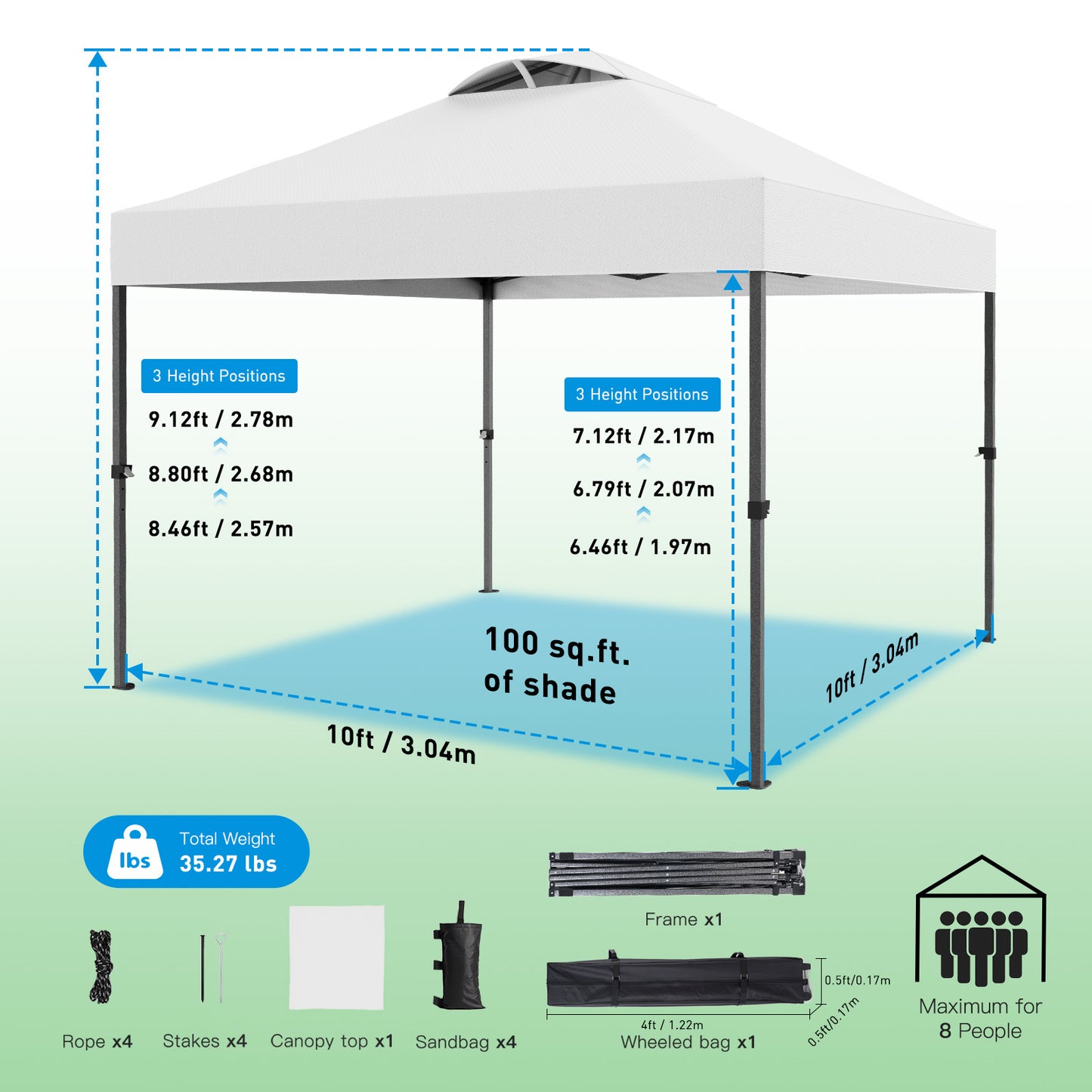CHITOOMA 10 x 10ft Pop up Canopy Tent, Instant Outdoor Shelter Easy Portable Straight Leg Canopy Tent, White