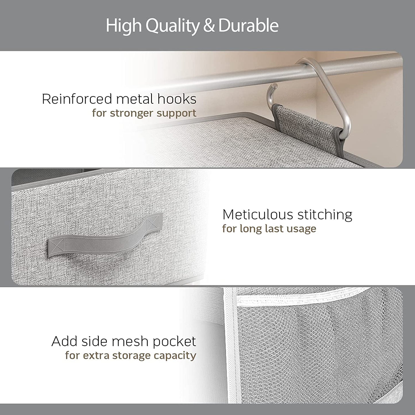 6-Shelf Hanging Closet Organizer with 3 Removable Drawers & Side Pockets Hanging Shelf Organizer for Closet, 11.4''W x 12''D x 43.3''H