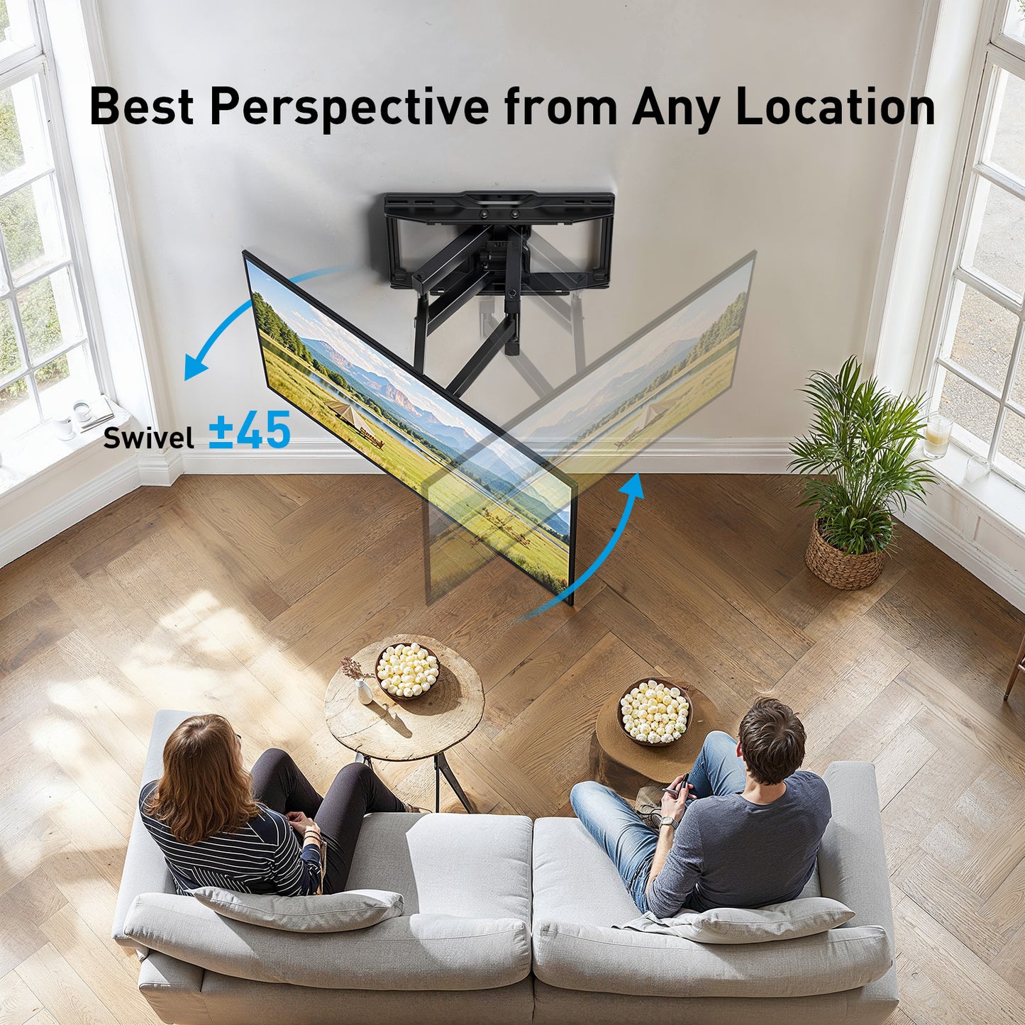 MountFTV Full motion TV Wall Mount Bracket for 42-85 600x400mm, Holds up to 132lbs