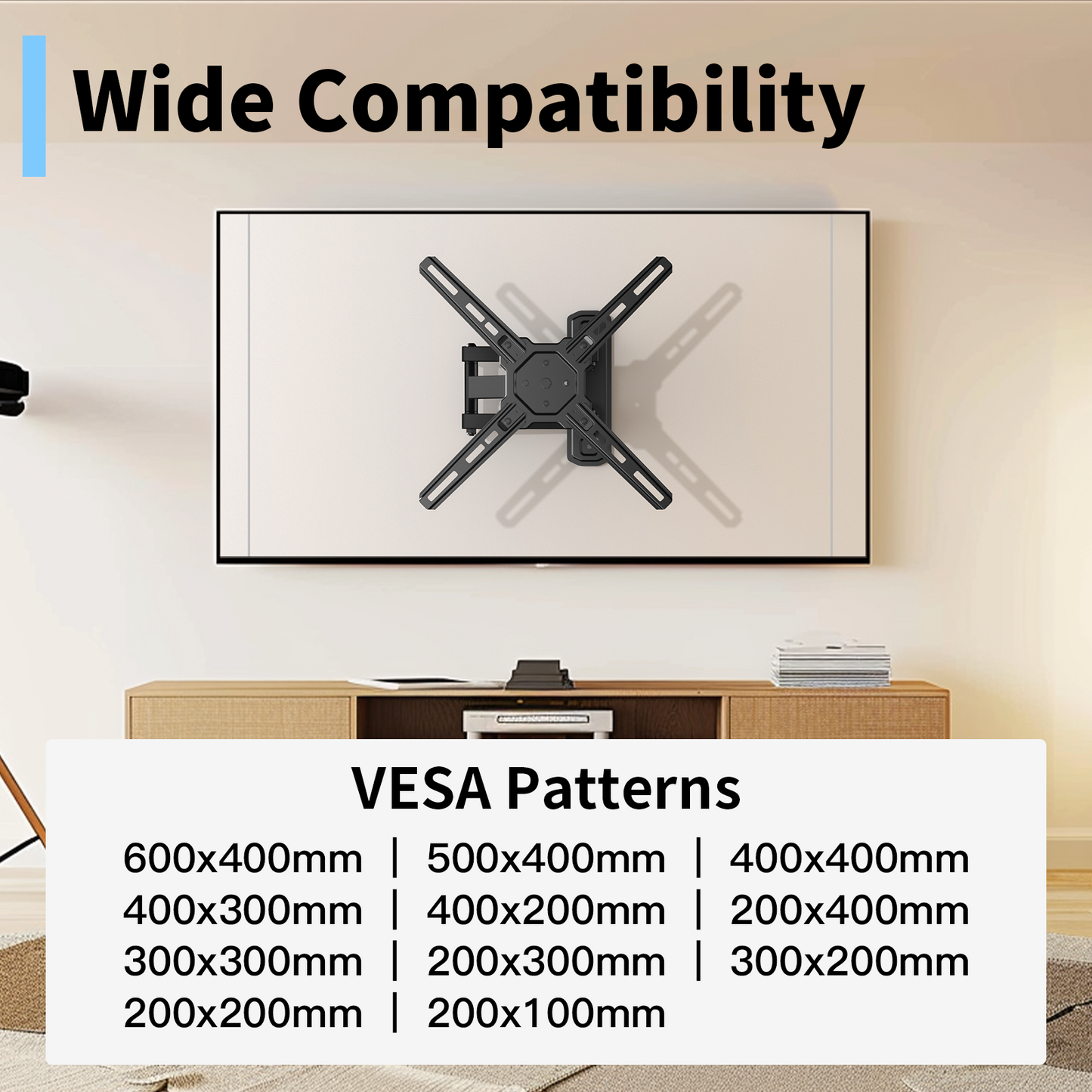 MountFTV Full Motion TV Wall Mount with 360°Rotation for Most 26–50 inch TVs, TV Monitor Wall Mount Bracket holds up to 55lbs, Max 400x400mm