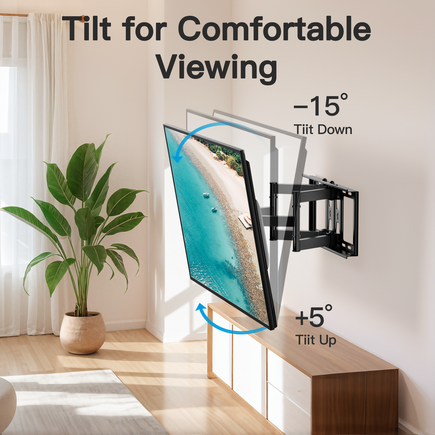 MountFTV Full Motion TV Wall Mount Bracket for 37–90 inch TVs, Max 600x400mm, Holds up to 132lbs