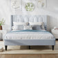CHITOOMA Queen Bed Frame with Wingback Headboard, Velvet Upholstered Platform Bed Frame Queen Size No Box Spring Needed, Noise-Free, Heavy Duty, Light Grey