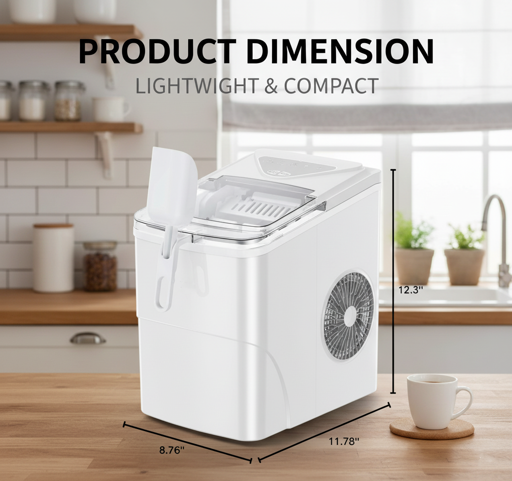 Philergo Ice Maker Countertop, 26lbs/Per Day, 9 Bullet Ice Cubes in 6 Mins, Self-Cleaning Ice Maker with Ice Scoop, Basket,2 Sizes of Bullet Shaped Ice for Home/Office/Kitchen,White