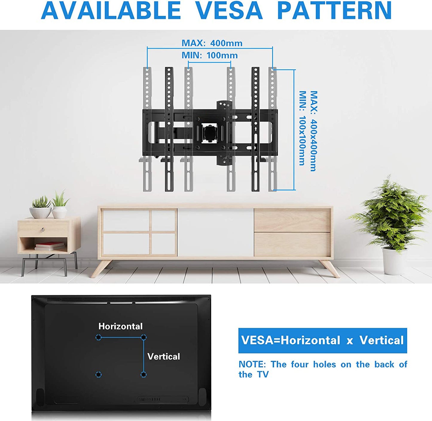 Full Motion TV Wall Mount for Most 23-60 inch LED LCD OLED Flat Curved TVs up to 88lbs, Single Articulating Arm, Adjust Bracket Height, Extension, Max 400x400mm