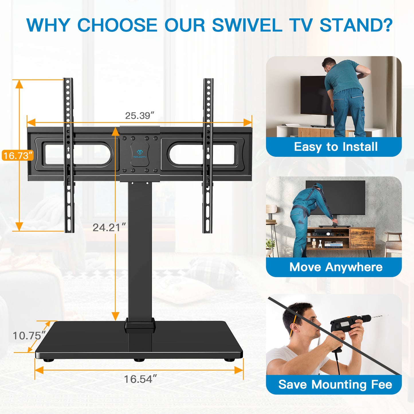 Desktop Swivel TV Stand Mount for 37-75" TVs with Height Adjustable Max 600x400mm