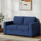 CHITOOMA 60'' Linen Pull Out Sofa Bed Convertible Sleeper Couch with Charging Port, Upholstered Sectional Sofa with 2 Pillows, Reclining Sofas for Living Room, Blue