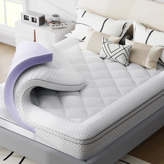 4 inch Dual Layer Memory Foam Mattress Topper Full Size, 2 Inch Gel Memory Foam Plus 2 Inch PillowTop Mattress Pad, Soft Comfort Support