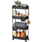 4 Tier Removable Slim Storage Cart with Wheels, Bathroom Cart Organizer Small, Rolling Cart for Bathroom, Kitchen, Narrow Space, Black