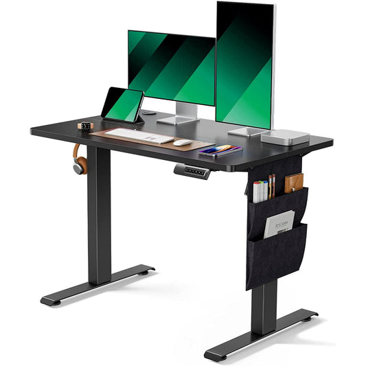 CHITOOMA 40" x 24" Electric Standing Desk, Adjustable Height Sit to Stand Desk with 4 Memory Pre-Set, Storage Bag, Headphone Hook for Home Office, Black
