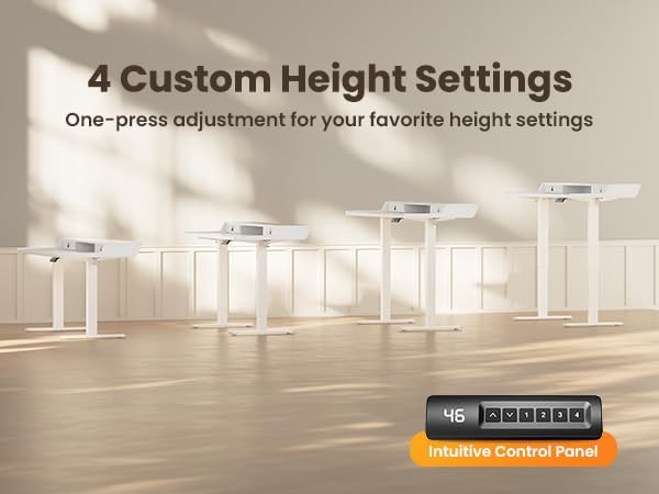 CHITOOMA 55″ x 28″ Electric Standing Desk with Drawers, Height Adjustable Gaming Desk with Monitor Stand & Storage Shelf, 4 Preset Heights for Home Office, White