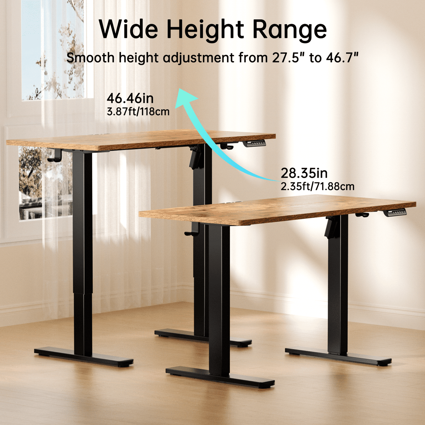 Kyspho Electric Standing Desk, 48 x 24 inch Height Adjustable Stand up Desk with Memory Preset, Sit Stand Home Office Desk, Rustic Brown