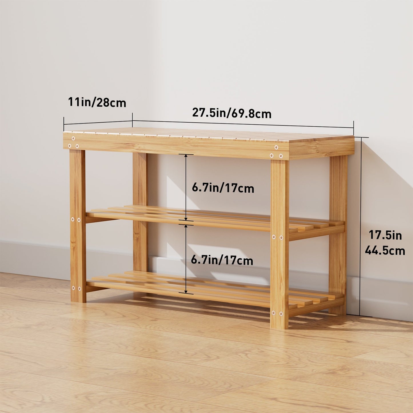 CHITOOMA 3 Tier Bamboo Shoe Storage Bench for Entryway,Wood Hallway Shoe Rack Shoe Organizer Shelf for Living Room Bedroom,Natural