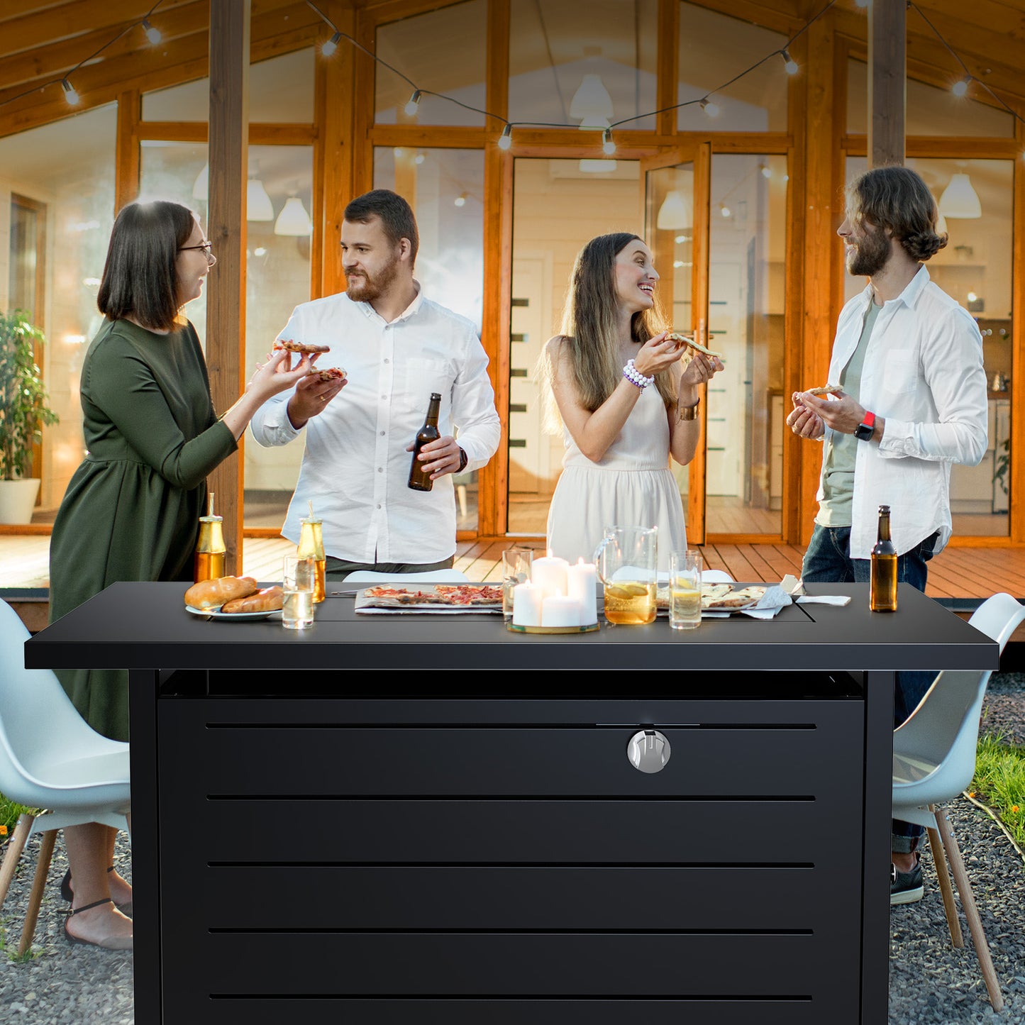 42" 2 in 1 Outdoor Propane Fire Pit Table with Lid,Lava Rock and 50,000 BTU for Patio Deck Garden Backyard Party