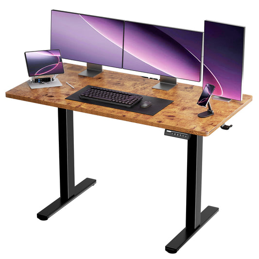 Kyspho Electric Standing Desk, 48 x 24 inch Height Adjustable Stand up Desk with Memory Preset, Sit Stand Home Office Desk, Rustic Brown