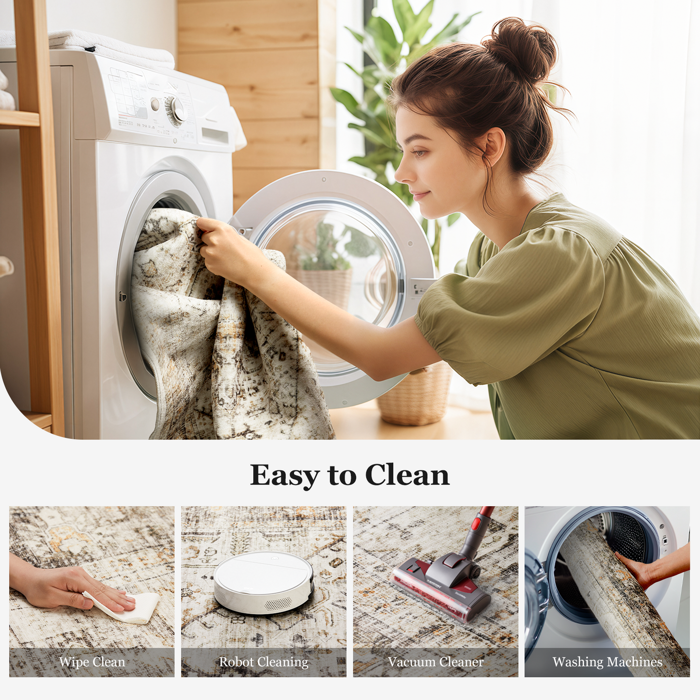8'x10' Washable Area Rug with Non-Slip Backing for Living Room, Bedroom, Dining Room, Dorm, Office