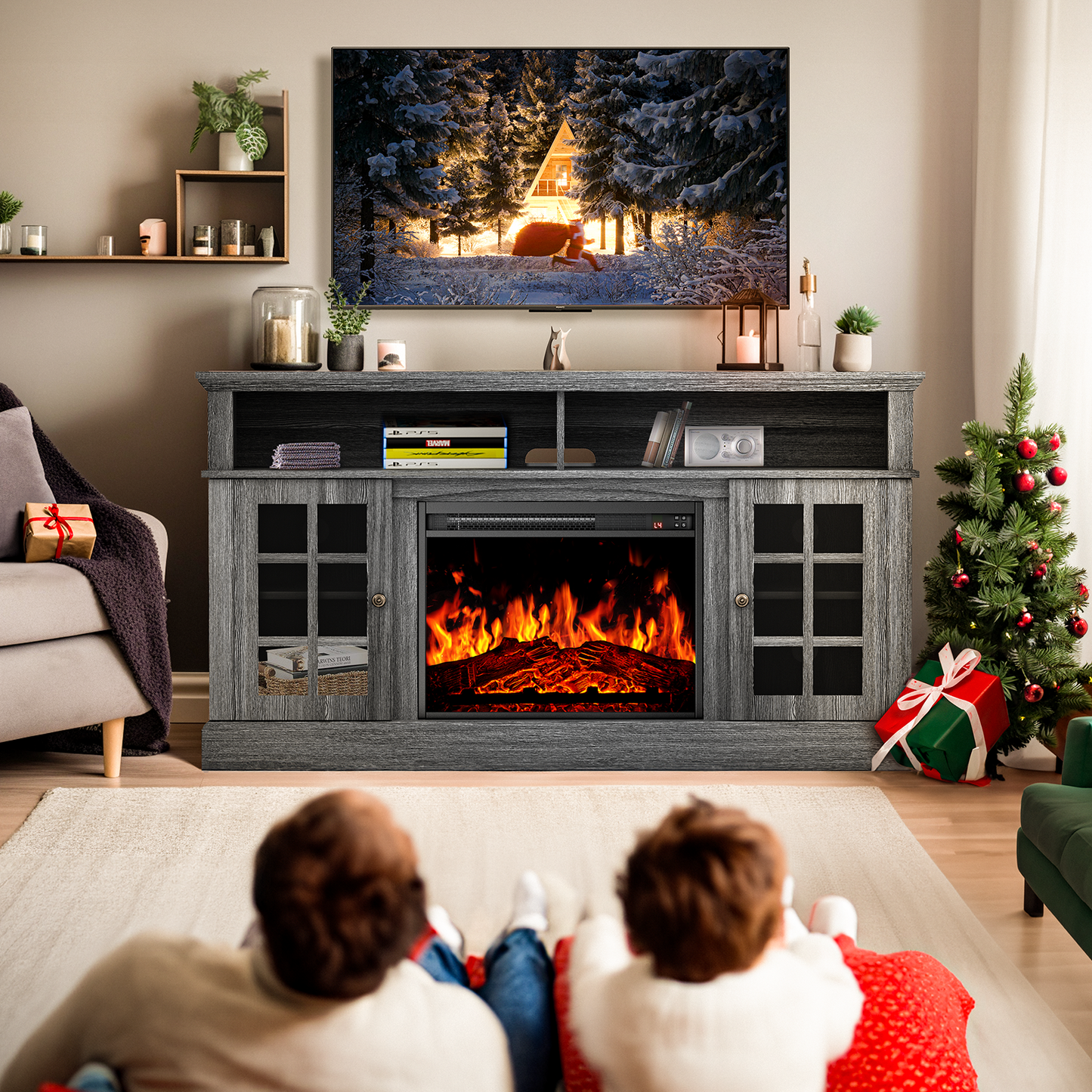 Electric Fireplace TV Stand for 65″ TVs with remote control Fireplace Entertainment Center TV Console Table with 23″ Fireplace, Holds up to 200 lbs