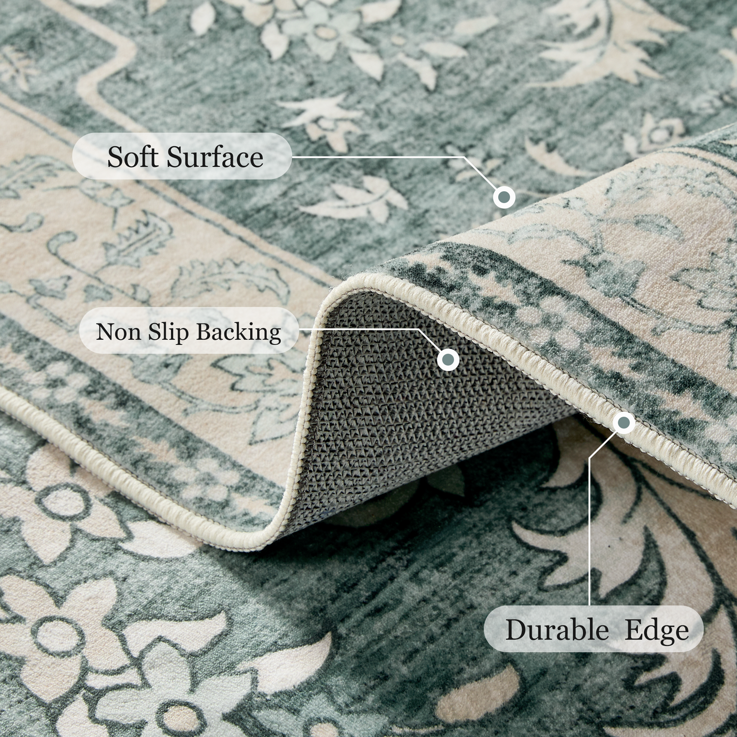 8'x10' Boho Area Rugs for Living Room, Machine Washable Area Rug with Non-Slip Backing, Stain Resistant Non-Shed Carpet for Bedroom, Dining Room, Dorm, Office