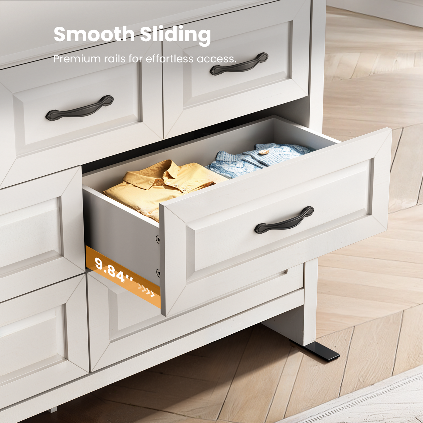 Farmhouse 7 Drawer Double Dresser for Bedroom, 47.2"W Contemporary Wood Chest of Drawer Storage Cabinet for Living Room, Hallway, Entryway, Nursery Room, White