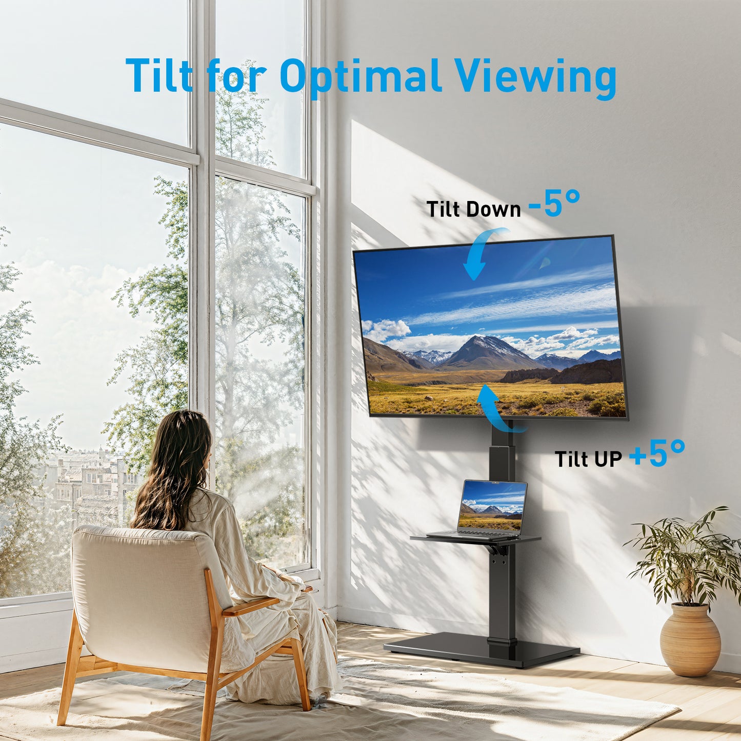 MountFTV TV Stand Rolling, TV Cart Floor Stand Height Adjustable for 30-75 inch Curved TVs Monitors, Display Trolley Loading, Hold Up to 110 lbs