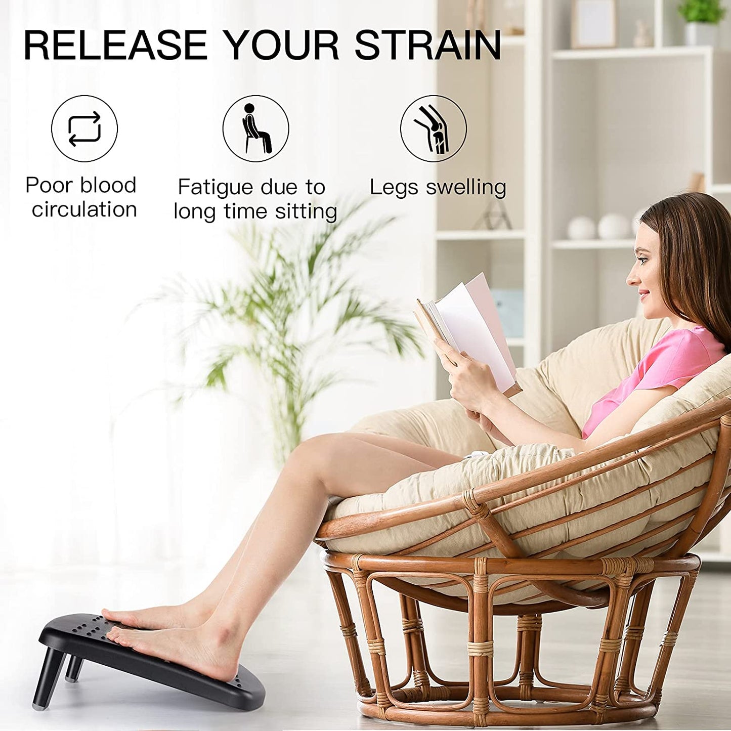 Myfurnideal Adjustable Footrest with 2 Heights Ergonomic Foot Stool for Office, Home