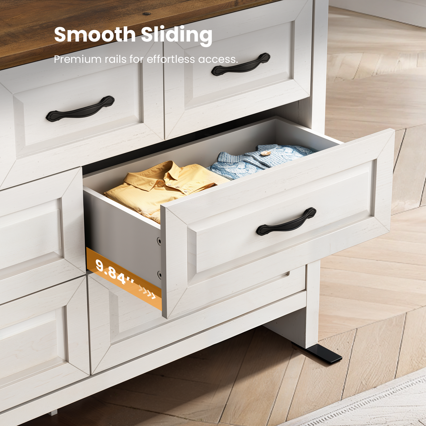 Farmhouse 7 Drawer Double Dresser for Bedroom, 47.2"W Contemporary Wood Chest of Drawer Storage Cabinet for Living Room, Hallway, Entryway, Nursery Room, White & Brown