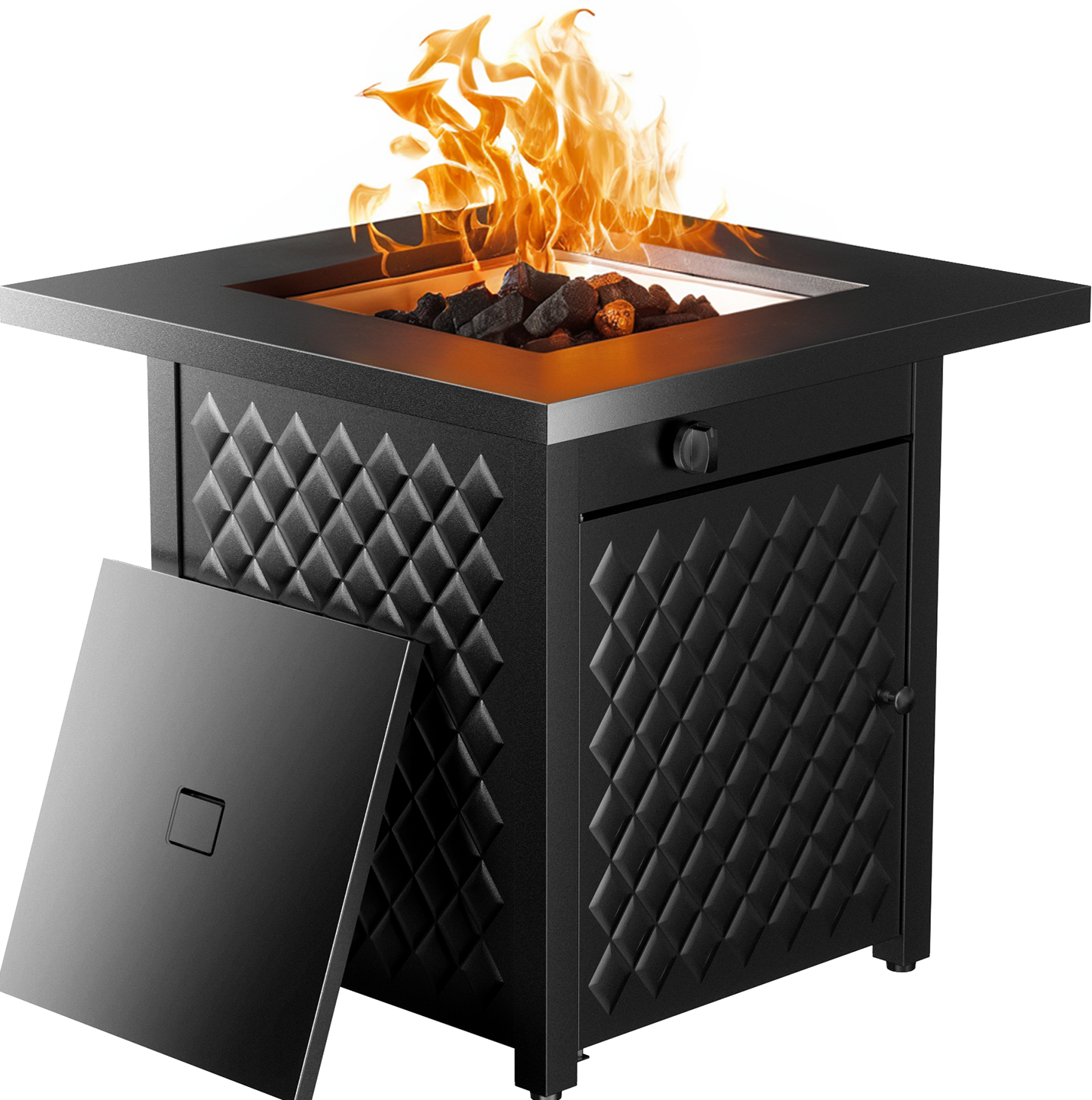 28" Propane Fire Pit Table with Lid and Rock, 60,000 BTU Gas Fire Pit for Outside Patio Garden Party