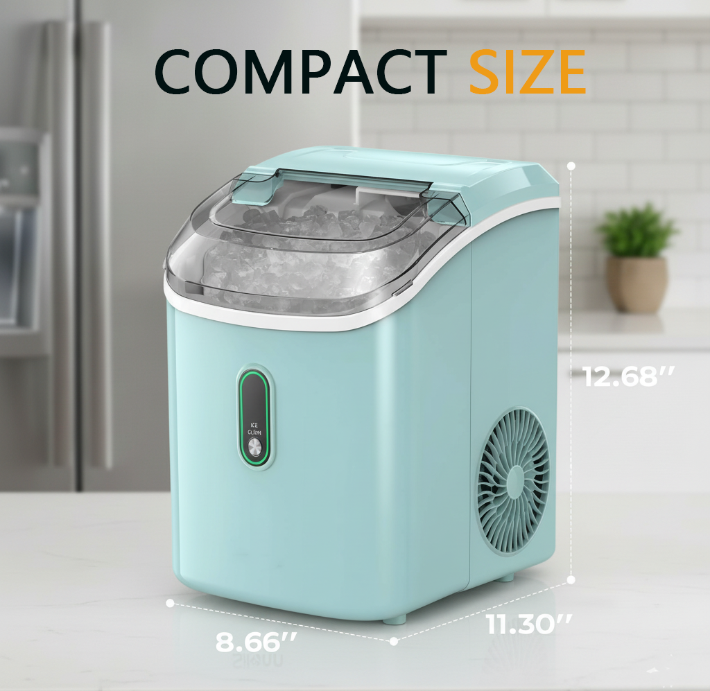 Philergo Nugget Ice Maker Countertop, 35lbs/Per Day, Self-Cleaning Sonic Ice Maker with Ice Scoop and Basket, Portable Chewable Pellet Ice for Home/Party/RV/Camping, Stainless Steels,Green