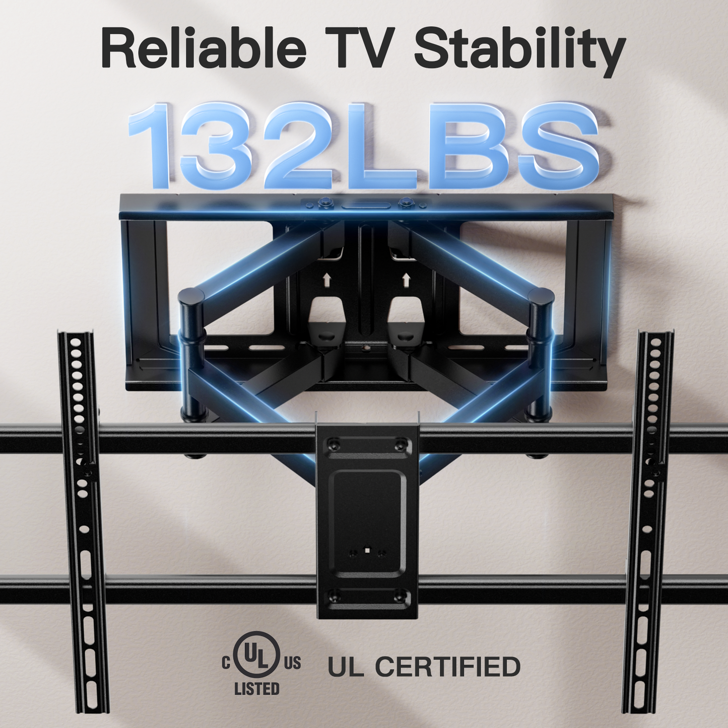 MountFTV Full Motion TV Wall Mount Bracket for 37–90 inch TVs, Max 600x400mm, Holds up to 132lbs
