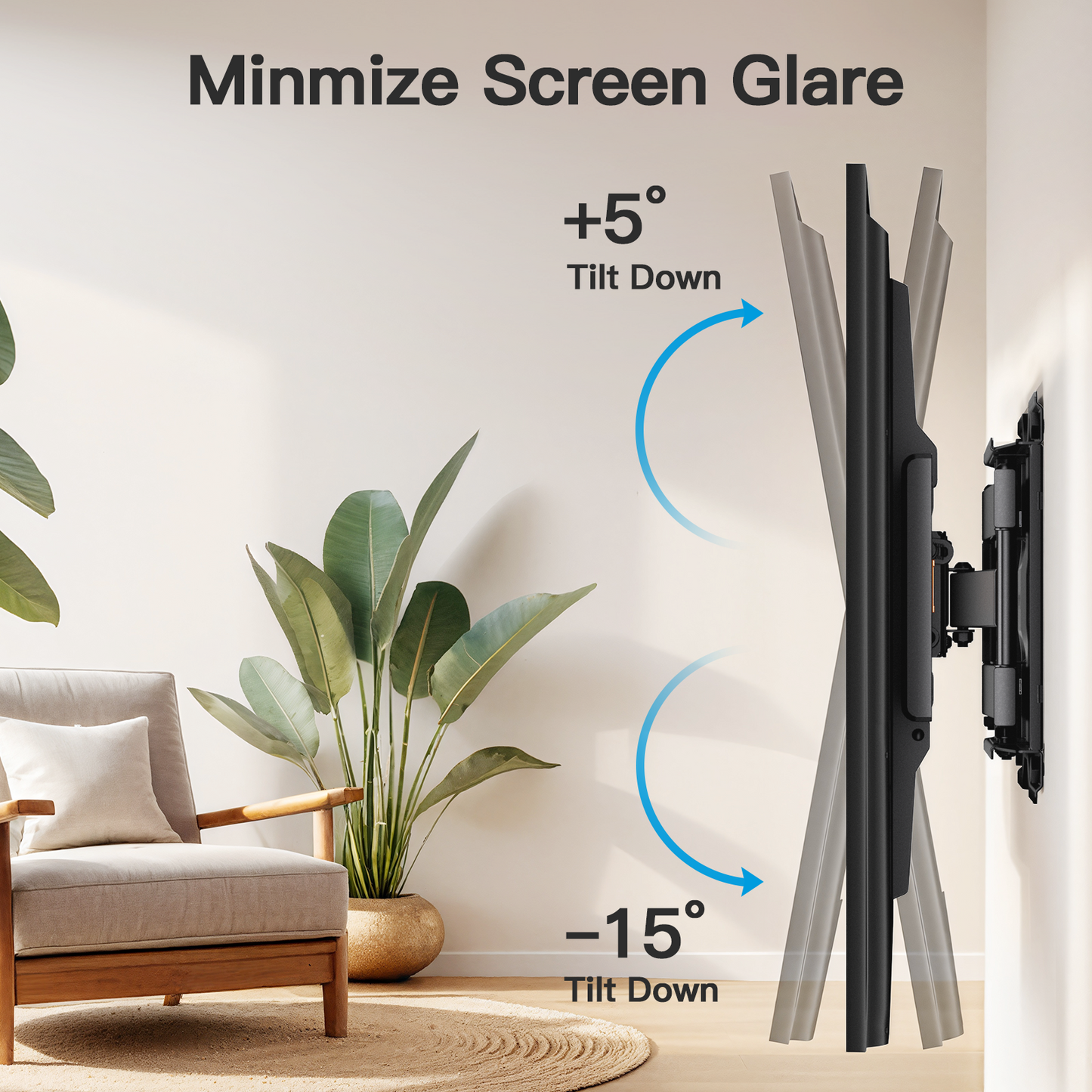 MountFTV Full Motion TV Wall Mount Bracket with Tool-Free Tilt for 37-90 inch TVs, Max 600x400mm, Holds up to 132 lbs