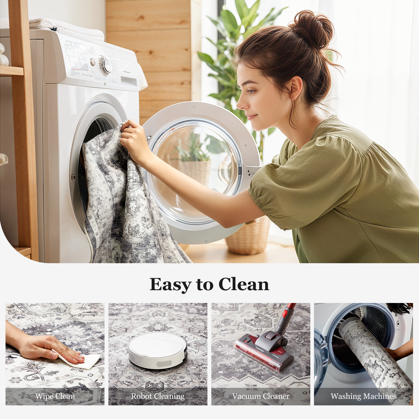 2'x6' Washable Runner Rug with Non-Slip Backing for Hallway, Kitchen, Entryway, Bedroom, Laundry, Bathroom