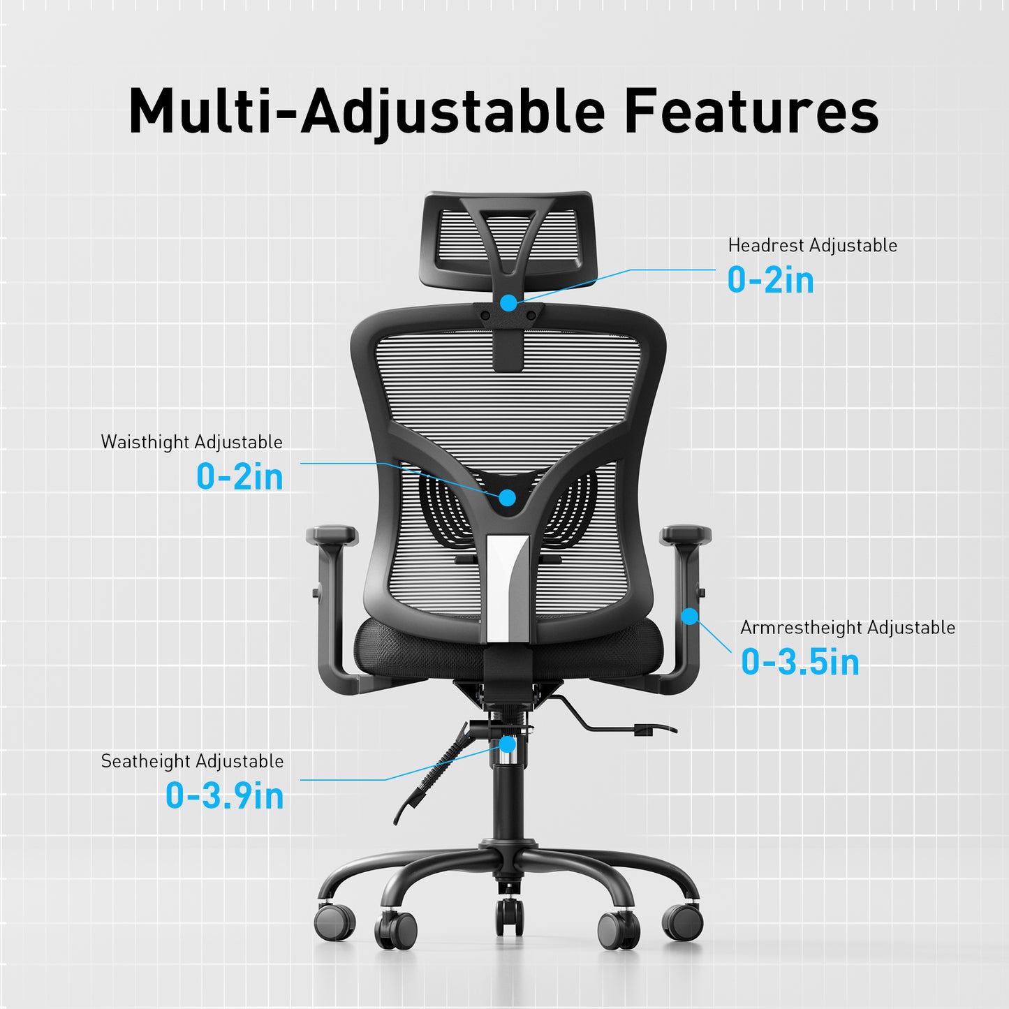 Kyspho Ergonomic Office Chair with Padded Lumbar Support, 2D Headrest, Adjustable Armrests, Upgraded Contoured Seat Cushion, 130° Rocking Tilt, Computer Chair for Home Office