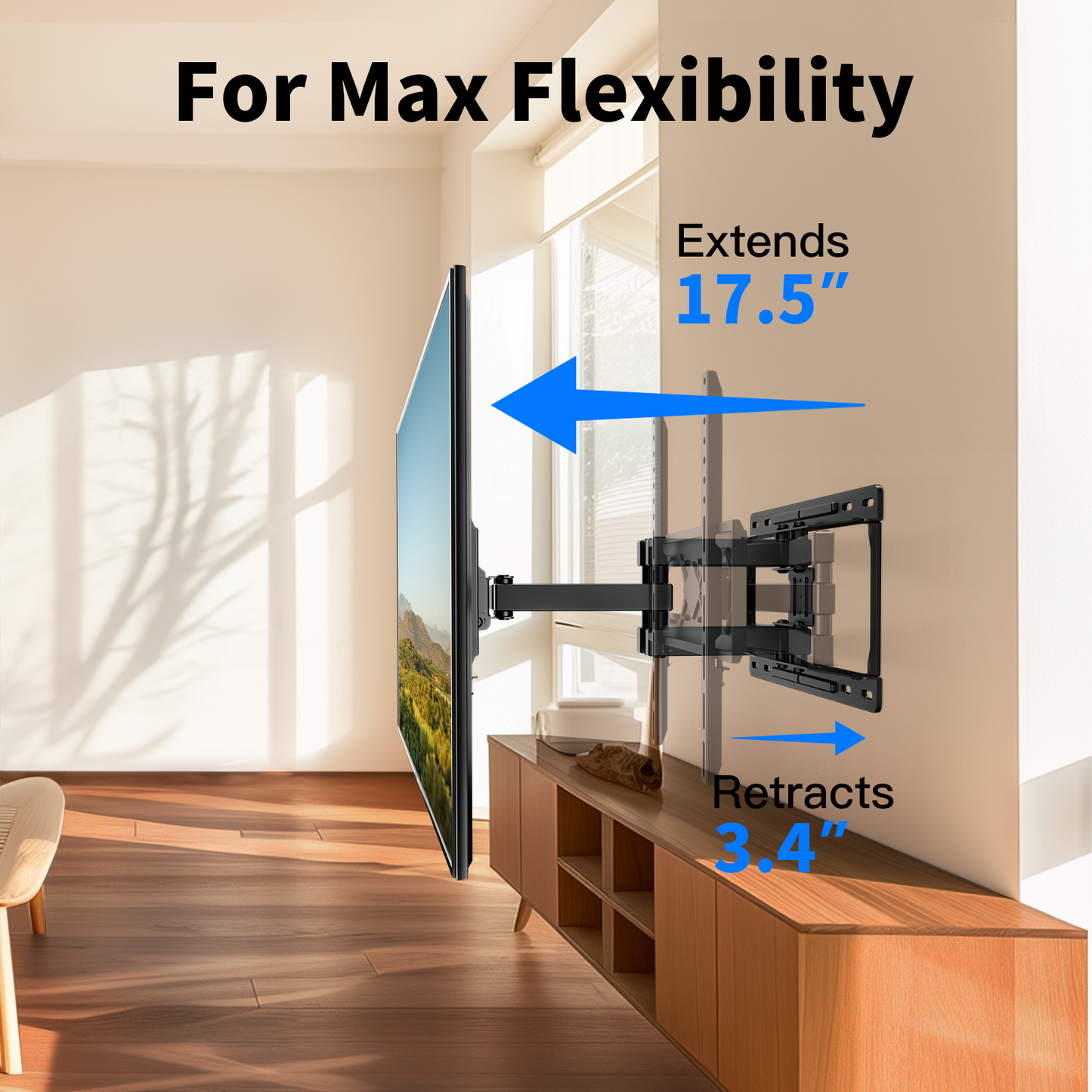 Full Motion TV Wall Mount for 26-60 inch TVs,TV Bracket up to 400x400mm,Hold up to 77lbs,Support Swivel, Tilt, Level Adjustment