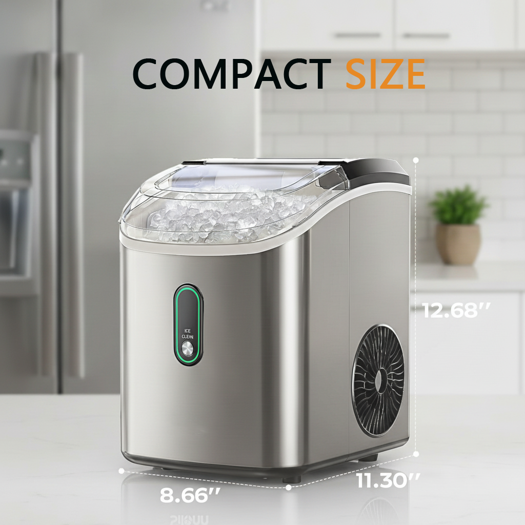 Philergo Nugget Ice Maker Countertop, 35lbs/Per Day, Self-Cleaning Sonic Ice Maker with Ice Scoop and Basket, Portable Chewable Pellet Ice for Home/Party/RV/Camping, Stainless Steels