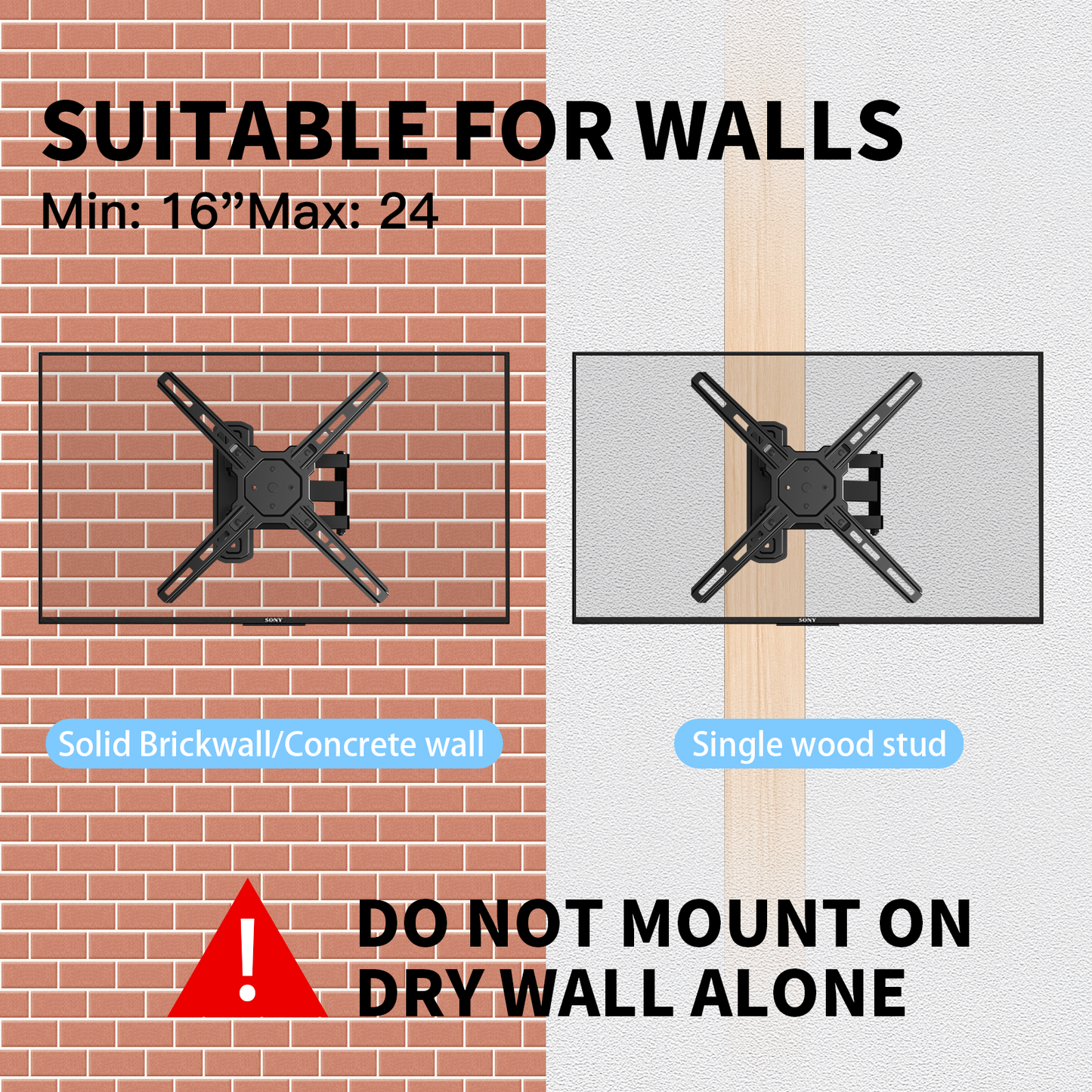 MountFTV Full Motion TV Wall Mount with 360°Rotation for Most 26–50 inch TVs, TV Monitor Wall Mount Bracket holds up to 55lbs, Max 400x400mm