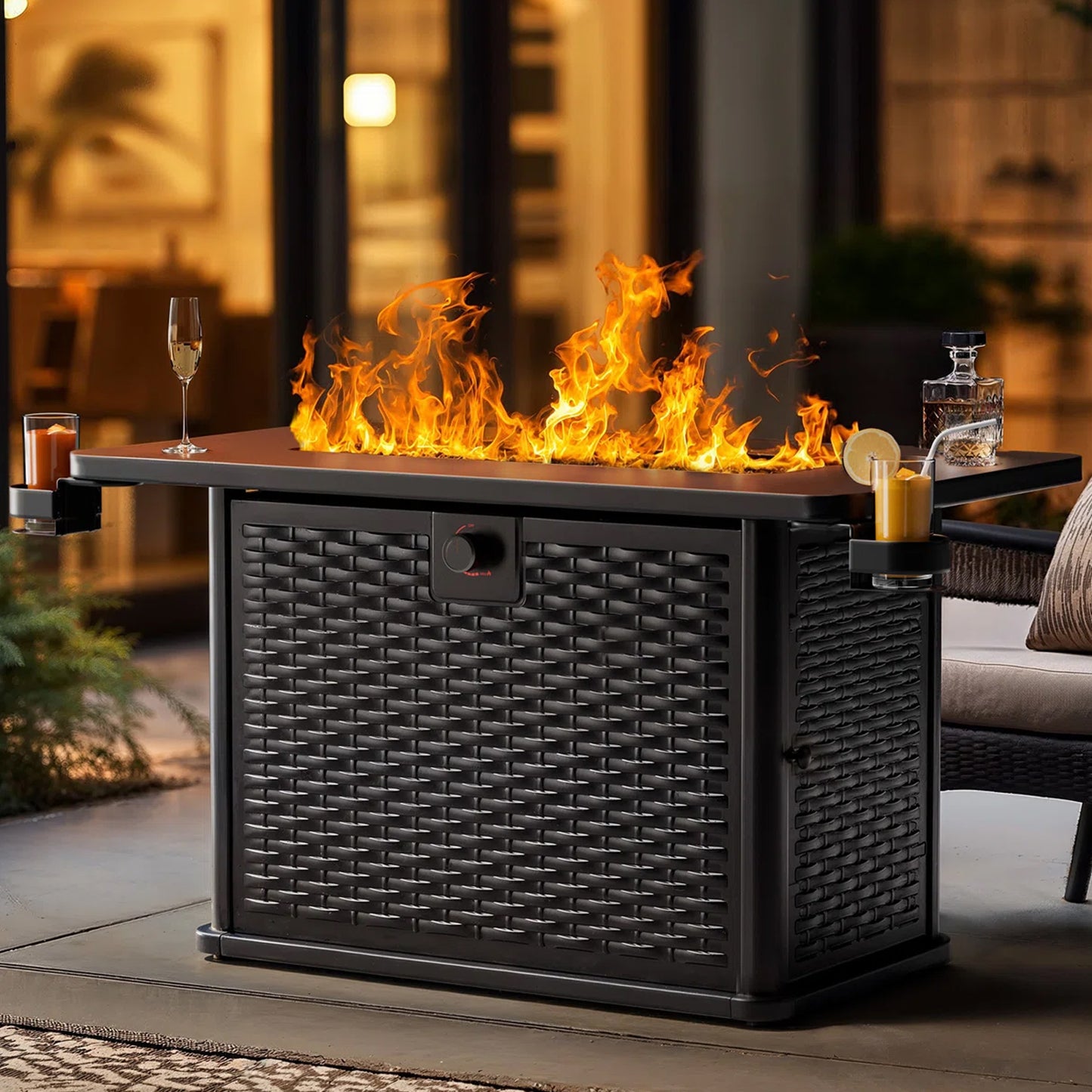 43" Propane Fire Pit Table - 60,000 BTU Gas Fire Pit with 2 Cup Holders, Waterproof Cover & Lava Rocks for Garden, Deck, Backyard