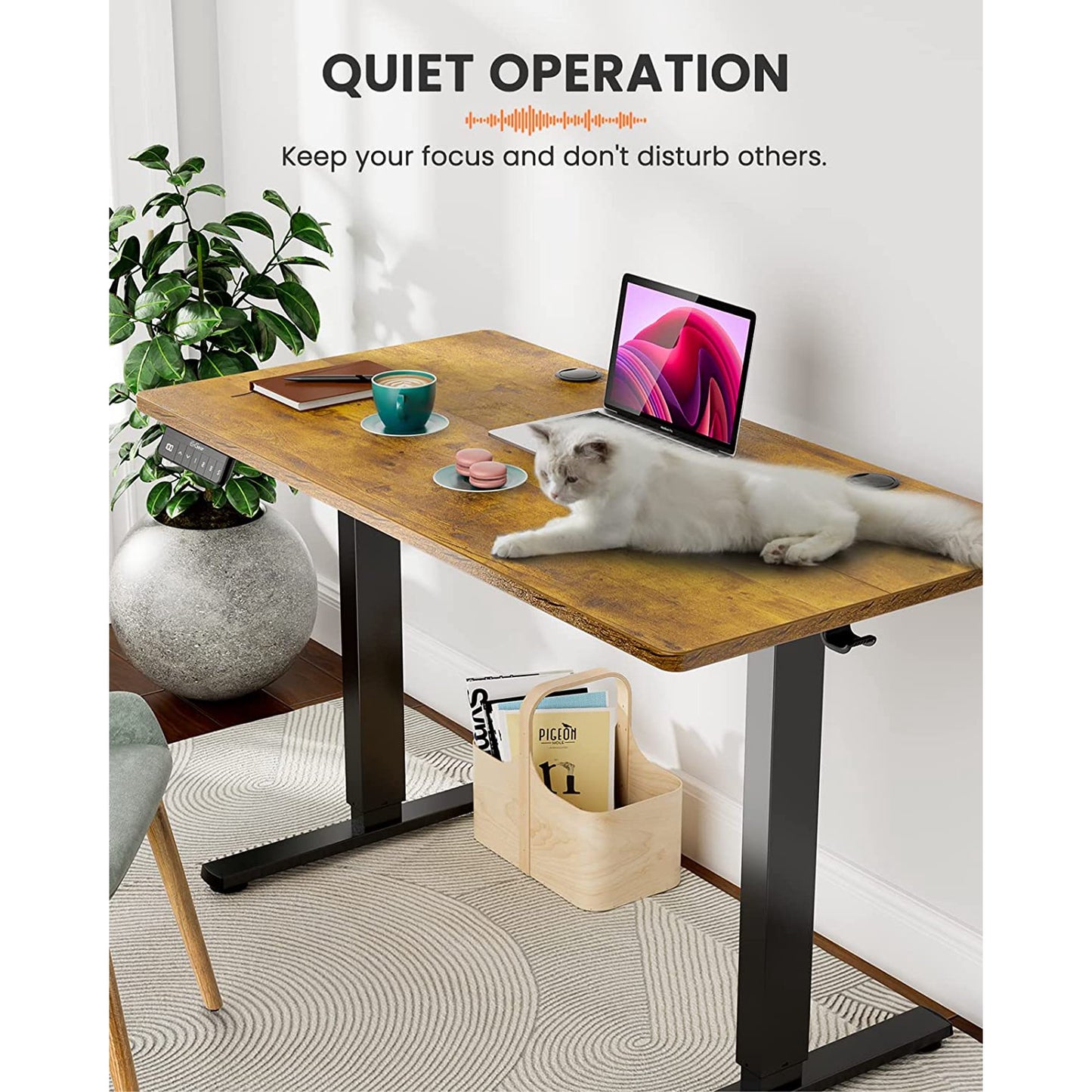 Kyspho Large Electric Standing Desk, 55 x 24 inch Height Adjustable Stand up Desk with Memory Preset, Sit Stand Home Office Desk, Rustic Brown