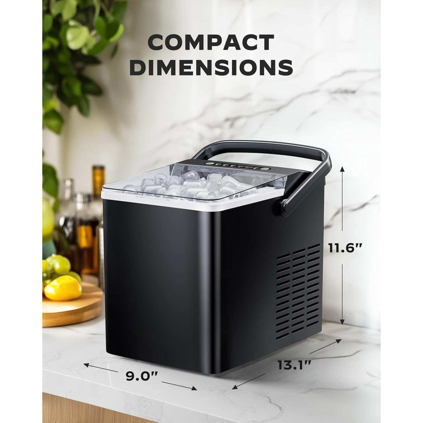 Philergo Portable Ice Maker with 1.8L Large Water Tank & Handle, Countertop Ice Machine with Self-Cleaning, 26Lbs/24H, 9 Ice Cubes Ready in 6 Mins for RV, Home, Kitchen, Black