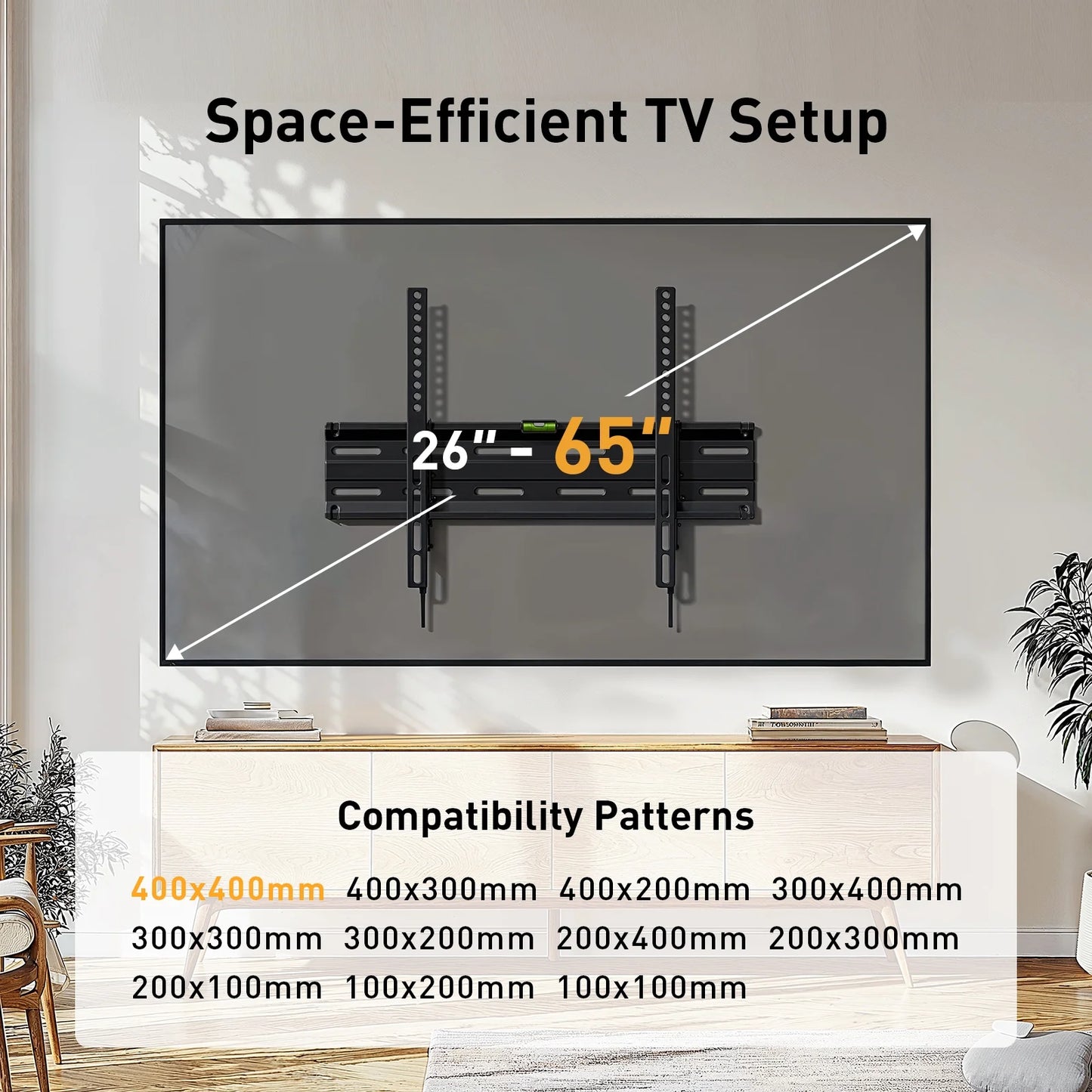 MountFTV Tilting TV Wall Mount for 26-65 inch, TV Wall Brackets Up to 15° Tilting, Max 400x400mm, Hold Up to 99 lbs