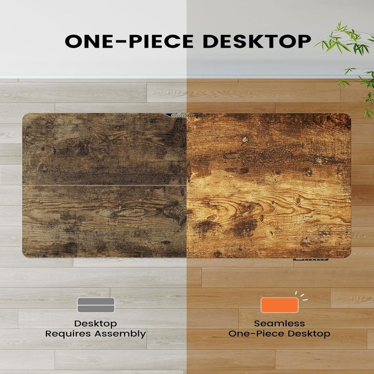 One Piece Standing Desk, 48x24 inch Adjustable Stand Up Desk with Cable Management Tray,Brown