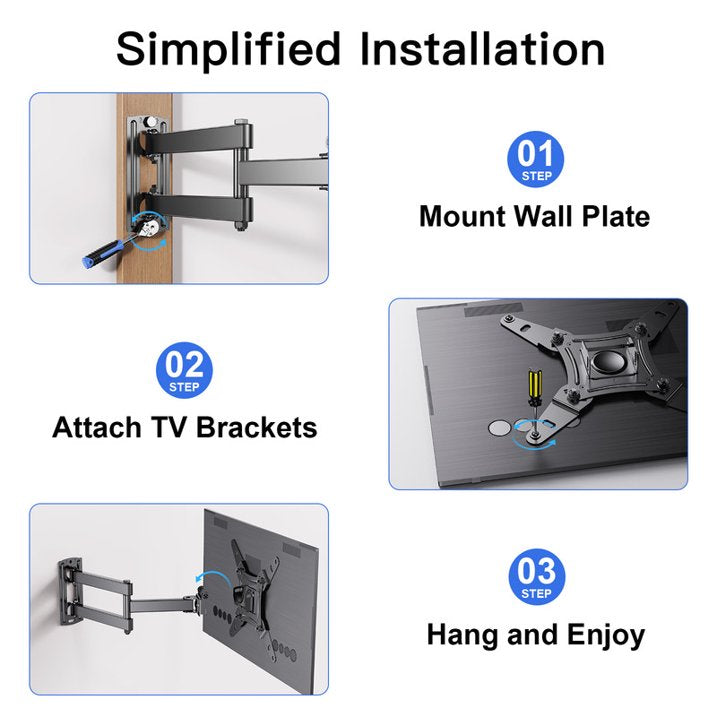MountFTV Full Motion TV Wall Mount for 13-42 inch TVs Bracket Rotation Monitor with Articulating Arms, Holds Up to 44 lbs