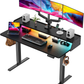 55" x 28″ Electric Standing Desk with Shelf and RGB LED Strip, Adjustable Height Computer Desk for Gaming, Home, Black