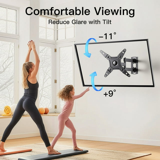MountFTV Full Motion TV Wall Mount for 13-42 inch TVs Bracket Rotation Monitor with Articulating Arms, Holds Up to 44 lbs