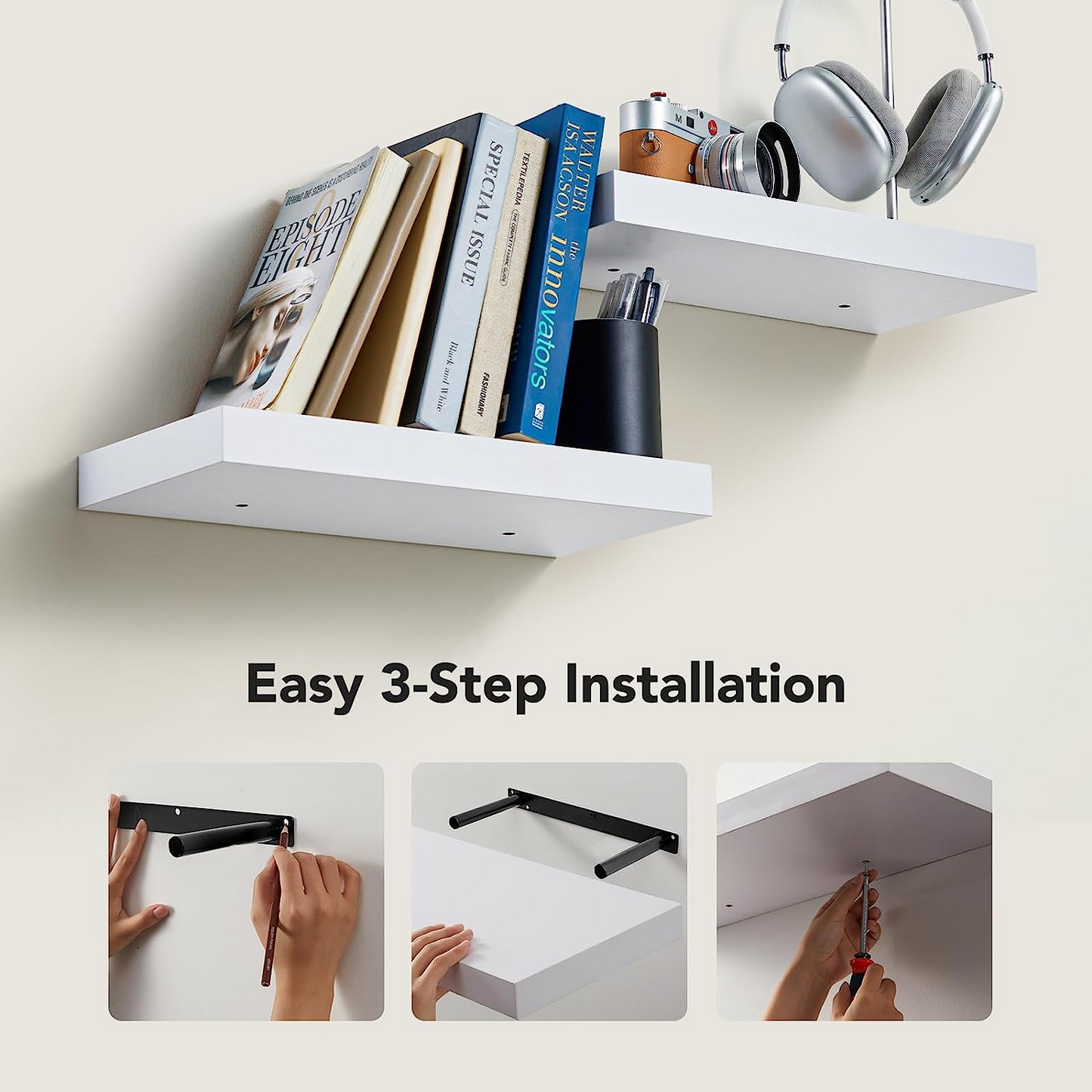 2Pcs/Set 15" Wood Wall Mounted Floating Shelves Storage Shelving For Living Room, Dining Room, Office, Bedroom