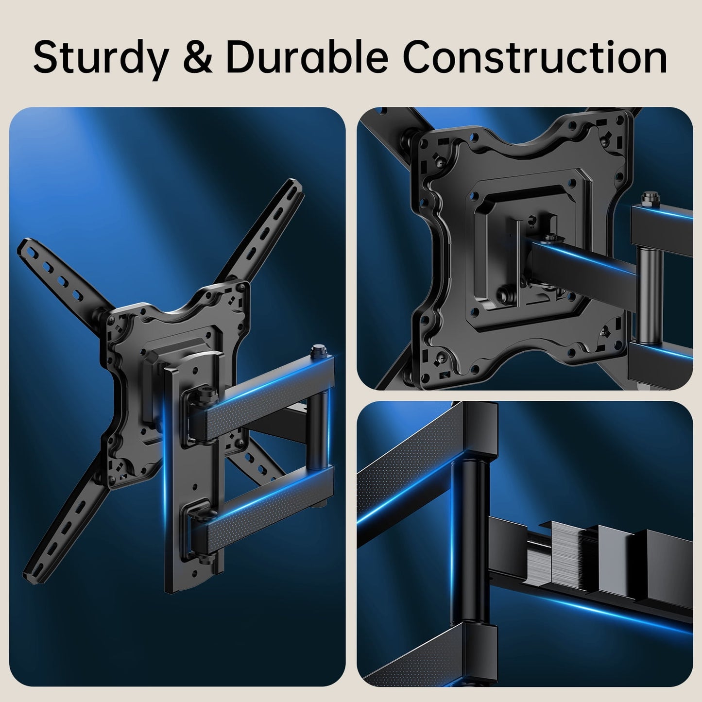 MountFTV Full Motion TV Wall Mount Bracket for 26-65 inch TVs, Max 400*400mm, Holds up to 77 lbs, 12"/16" Wood Studs（复制）