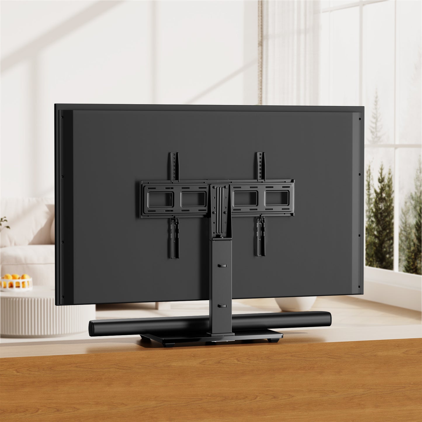 MountFTV Tabletop TV Stand Mount for 37-75 inch LCD LED TVs, Height Adjustable Universal Swivel TV Stand with Tempered Glass Base, Max 600x400mm