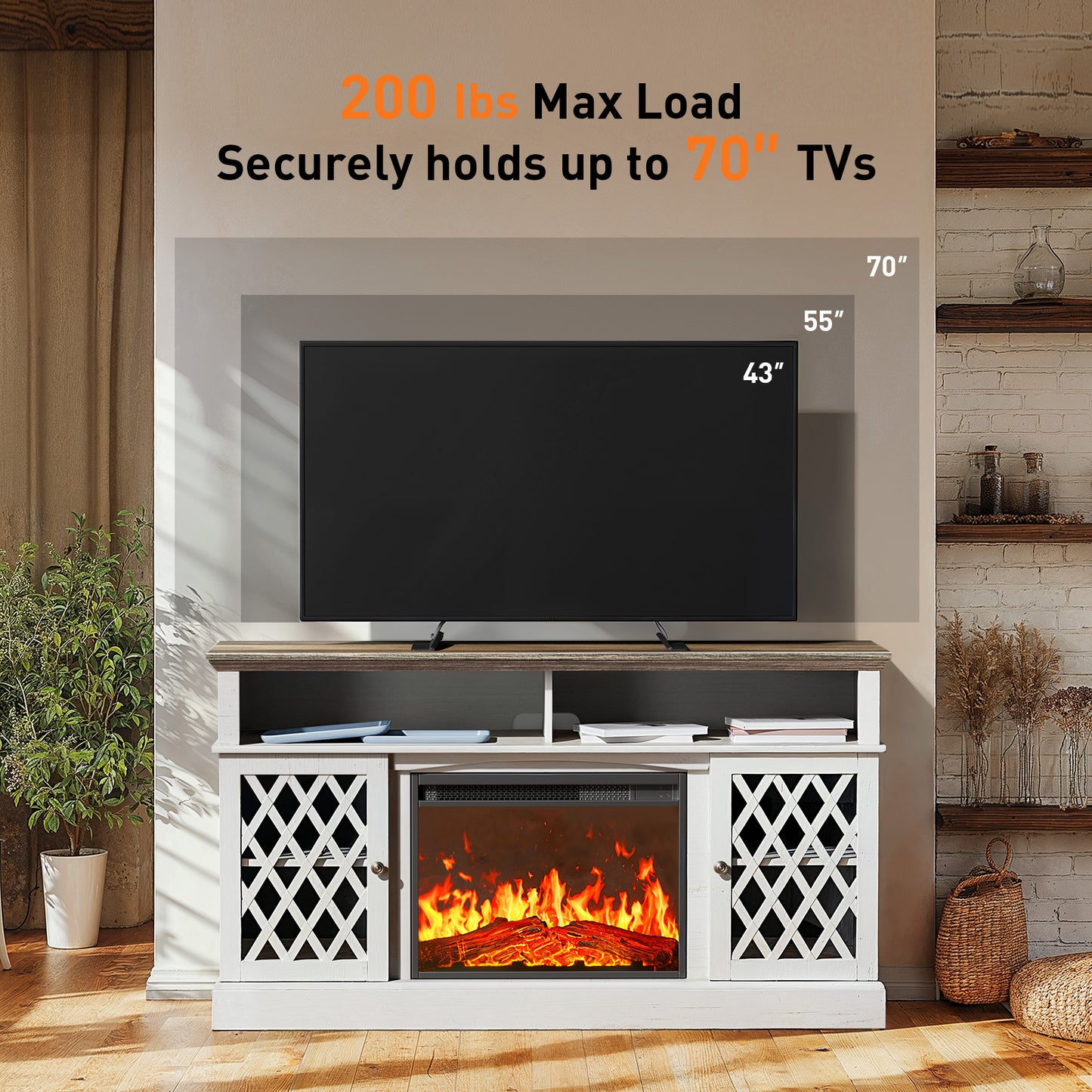 Electric Fireplace TV Stand with LED Lights for TVs up to 70", Entertainment center with fireplace for Living Room, Bedroom, White