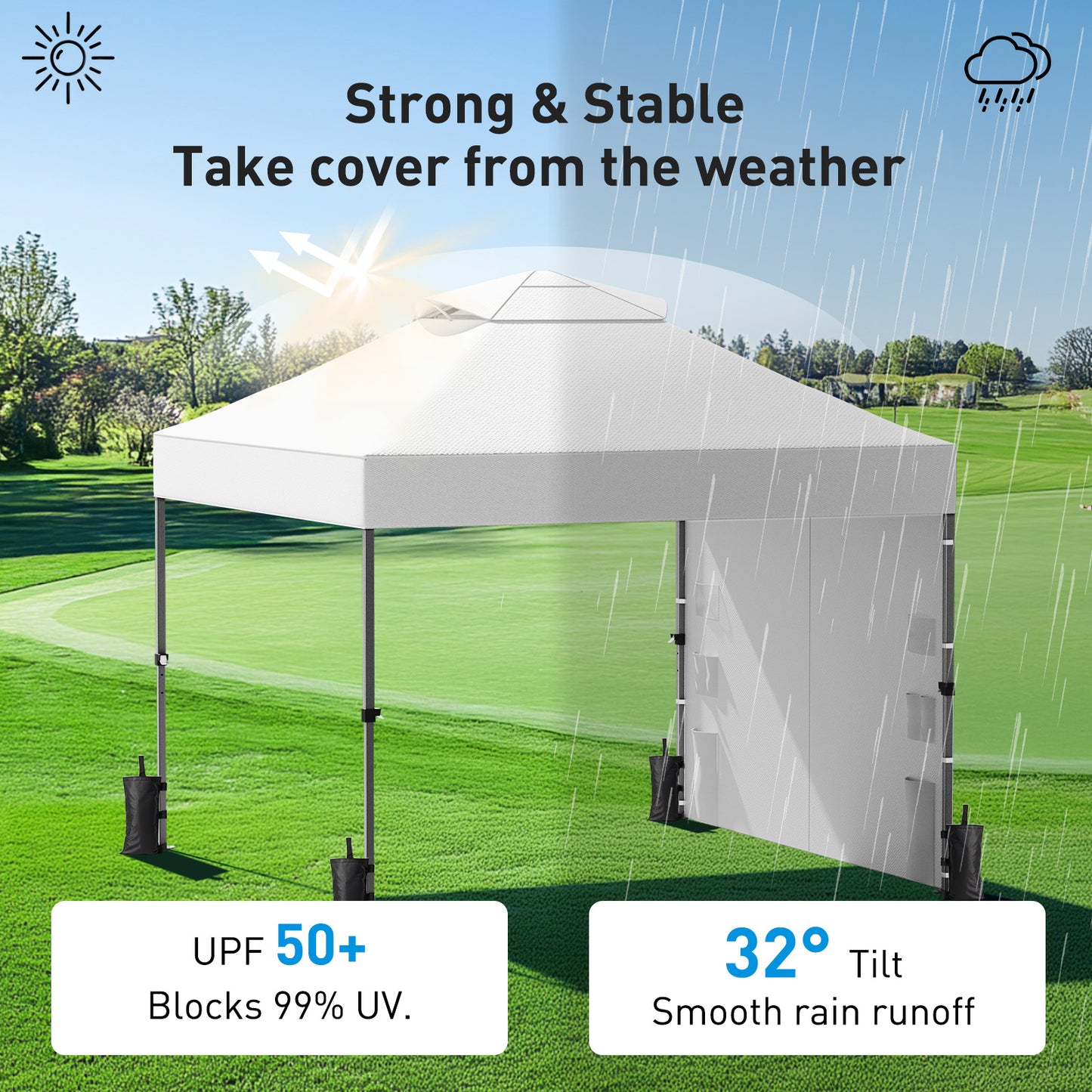 CHITOOMA 10 x 10ft Pop up Canopy Tent, Instant Outdoor Shelter Easy Portable Straight Leg Canopy Tent with Pockets Sidewall, White