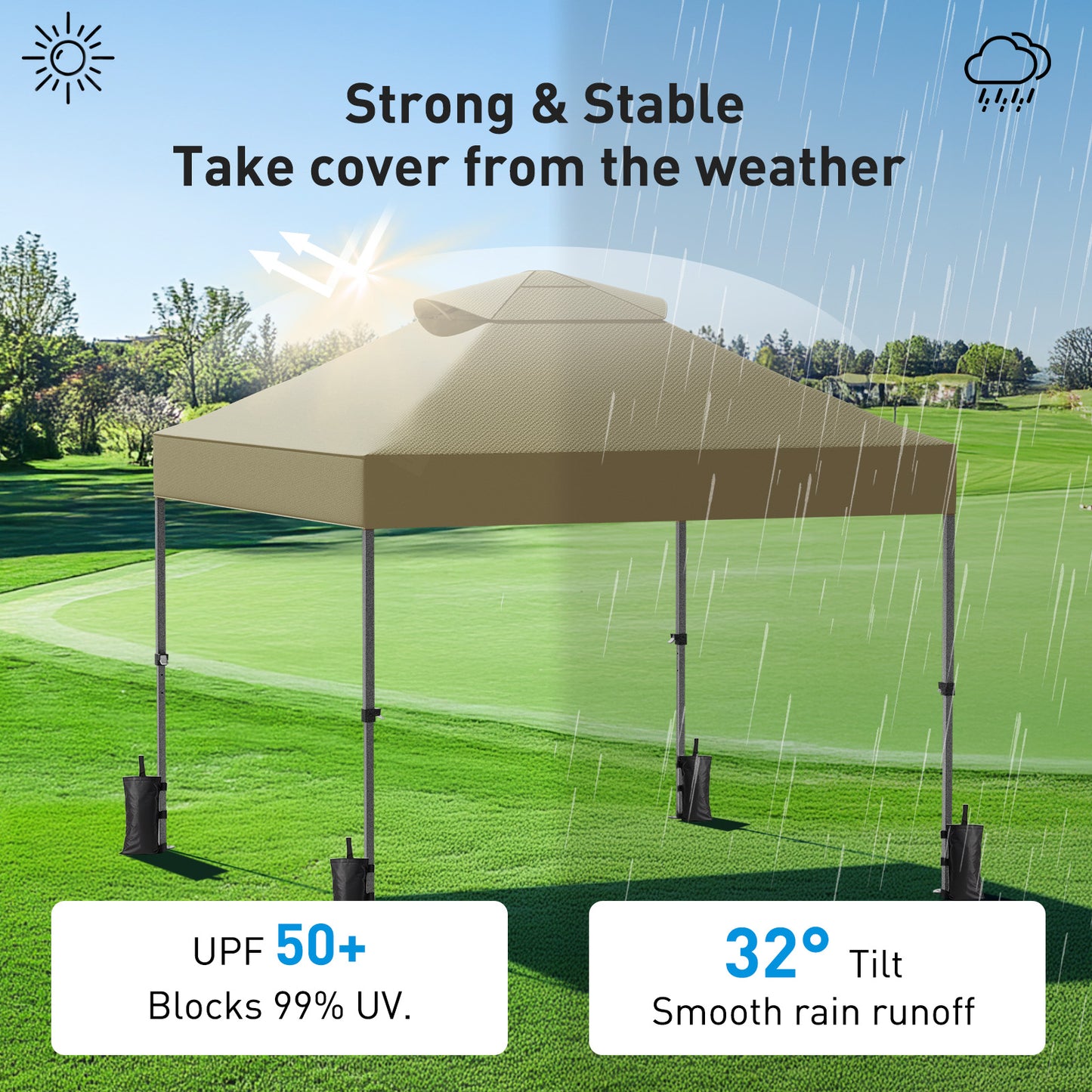 CHITOOMA 10 x 10ft Pop up Canopy Tent, Instant Outdoor Shelter Easy Portable Straight Leg Canopy Tent, Khaki