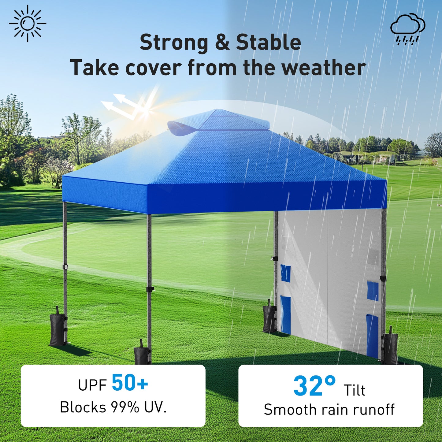 CHITOOMA 10 x 10ft Pop up Canopy Tent, Instant Outdoor Shelter Easy Portable Straight Leg Canopy Tent with Pockets Sidewall, Blue