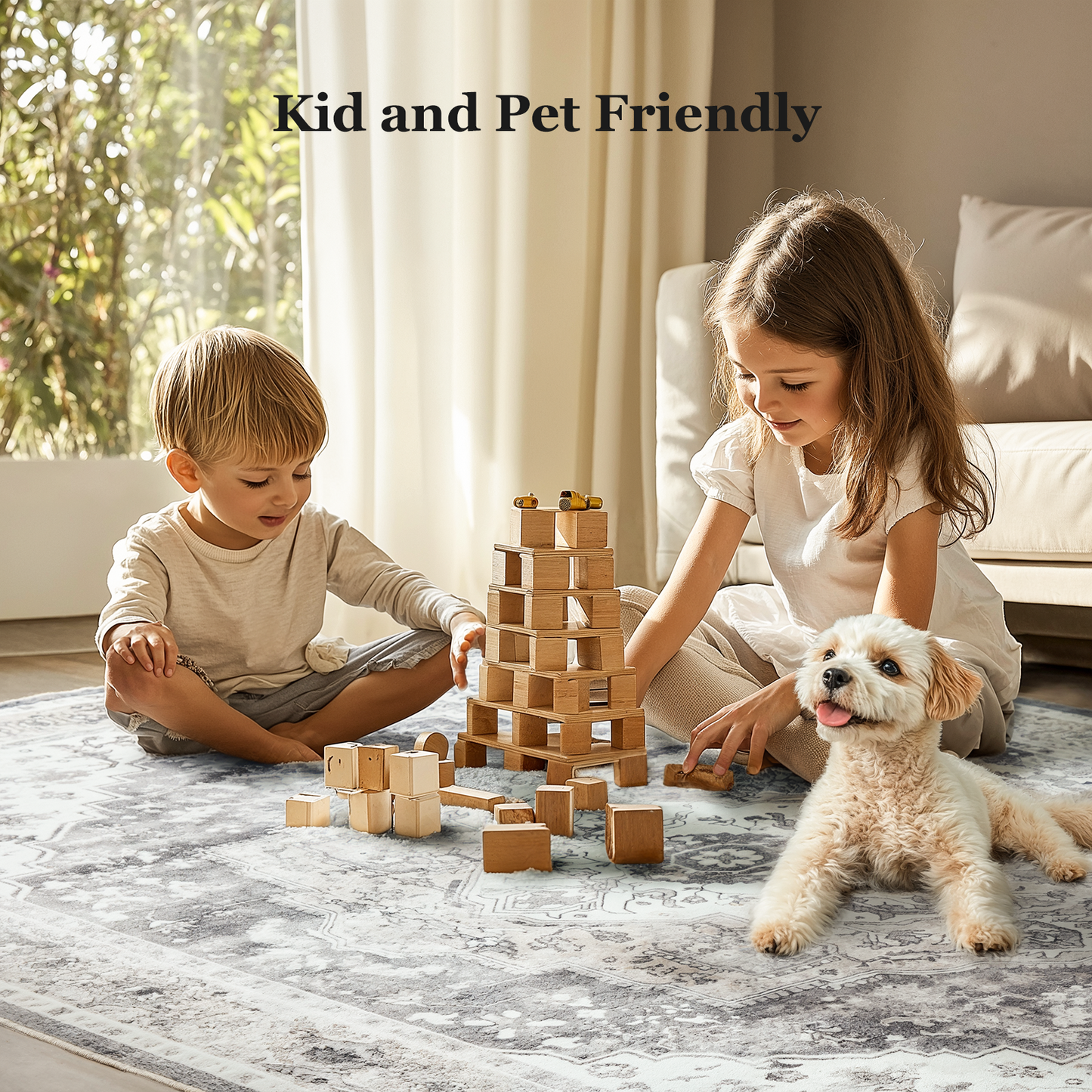 5'x7' Washable Area Rug with Non-Slip Backing for Living Room, Bedroom, Dining Room, Dorm, Office